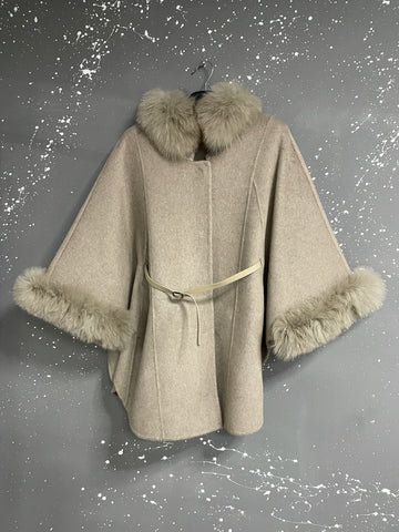 UCXQ Korean Style Two Sided Cloak Overcoat For Women Fur Collars Belt Loose Long Coats 2025 Winter New 23Z2284