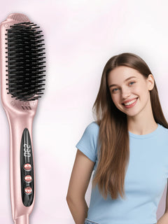 Ionic Plus Hair Straightener Brush - For Long and Thick Curly Hair, Straightening Brush with Dense Bristles, 12 Temps For All Hair Types, 10 Million Ions, Heating Brush Straightener for Women
