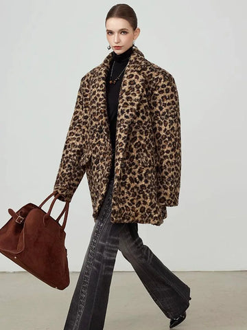 ZADORIN High Street Elegant Leopard Suit Faux Fur Jacket Long Cool Double Faced Faux Fur Coat Woman Autumn Winter Clothes Coats