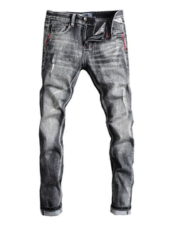 Italian Style Fashion Men Jeans Retro Gray Elastic Slim Fit Ripped Jeans Men Trousers Vintage Designer Casual Denim Pants Hombre
