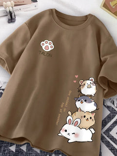 T-shirt a maniche corte da indossare ogni giorno con stampa dolce stile criceto giapponese carino T-shirt a mezza manica per studente adolescente casual allentato da donna