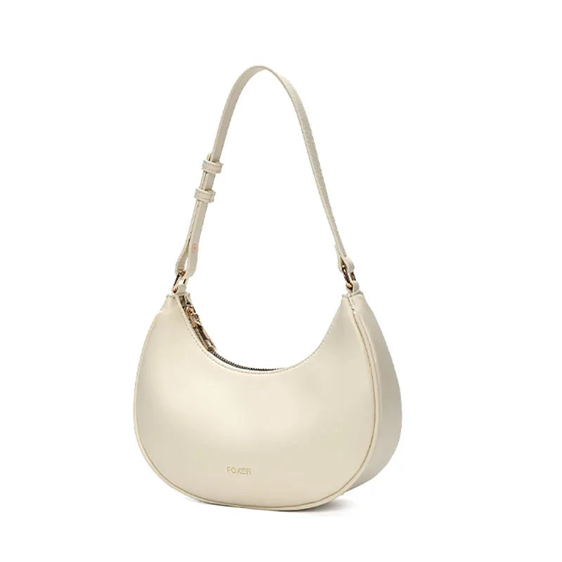 FOXER Brand Women's Shoulder Bag Soft PU Leather Female Handbag Simple Daliy Half-moon Bag Large Capacity Purse New Year Gift