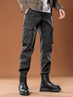 Winter Multi-Pockets Cargo Pants Men Thick Fleece Liner Warm Joggers Male Streetwear Casual Cotton Thermal Trousers