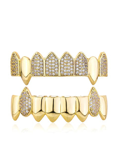 Hip Hop Full CZ Stone Teeth Grillz Caps Cubic Zircon Iced Out Micro Pave Top&Bottom Charm Grills for Men Women Punk Jewelry
