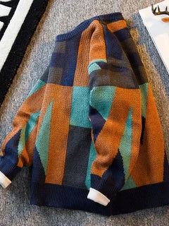 Graphic Crewneck Knitted Sweaters for Men Round Collar Man Clothes Brown Pullovers Cheap Order Spring Autumn T Shirt Baggy Tops