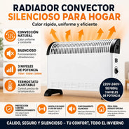 2000W Silent Electric Convector Radiator with 3 Power Levels, Adjustable Thermostat and Overheating Protection, Wall or Floor Heater for Home or Office