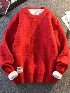 Warm Knit Sweater Autumn Winter Brand Clothing Mens Women Knitting Sweater Loose Fashion Plaid Male Long Sleeve Knitted Pullover