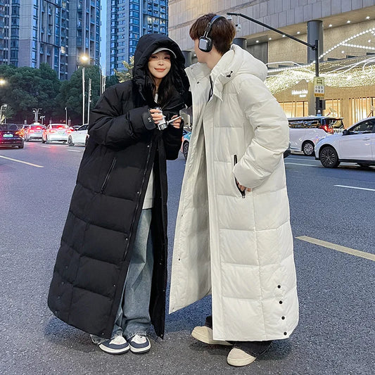 Zipper Down Coats Men Hooded Jackets Down Coat Cardigan Covered Button Outerwear Winter 2025 High Street Pockets Spliced
