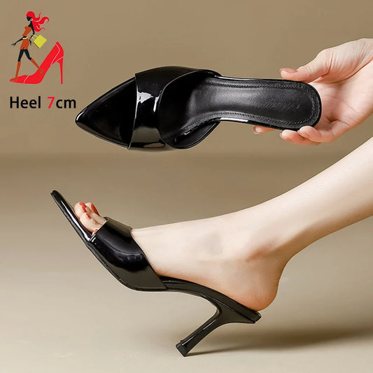 Sexy Pointy Toe Thin High Heels Slippers For Ladies Elegant Style Summer Slip-on Outdoor Walking Sandals Mules Women Party Shoes