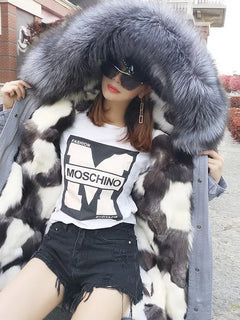 Winter Long Jacket Real Fur Coat Women Clothes Large Silver Fox Fur Collar Detachable Natural Fox Lining Parkas Leather Fur