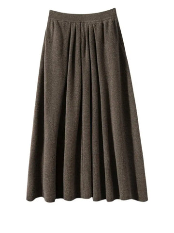 Women's Cashmere Umbrella Skirts Autumn Winter Basic Office Lady Classics 100% Cashmere Knitted A-Line High Waist Pockets Dress PlatiNum