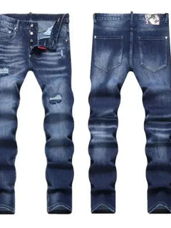 New Fashion Men Black Ripped Denim Jeans talian High Street Style Denim Pants High Quality Male Slim Fit Denim Trousers Size 38
