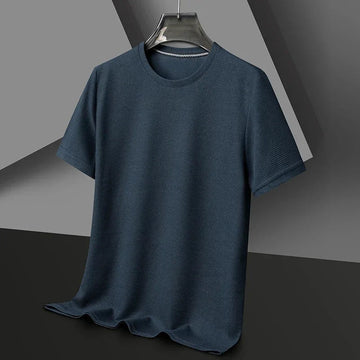 New Summer Waffle Round Neck Short Sleeved T-shirt for Men's Short Sleeved Top PlatiNum