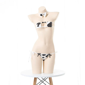 Strap Sexy Lingerie Set Japanese Cosplay Cow Costume Kawaii Cute Style Bra Panties Sweet Mini Milk Bikini Underwear T Pants Suit