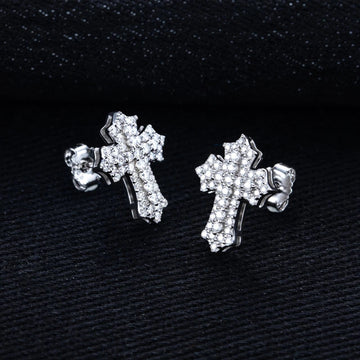 MossanRappr 0.78cttw Moissanite Iced out Croce Orecchini a bottone in argento sterling 925 D Colore Gioielli eleganti e alla moda per uomo platinumshop