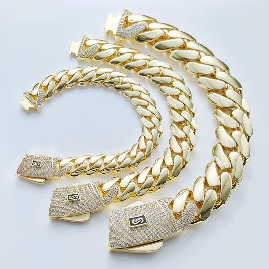 6/8/10/12/15/20mm Monaco Collana a catena cubana Hip Hop Placcatura in oro 14k Bracciale a catena cubana Gioielli Hip Hop
