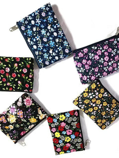 Students Canvas Flower Coin Bags Purse Square Zipper Small Storage Bags Clutch Pouch Keys Earphone ID Credit Card Holder Bags