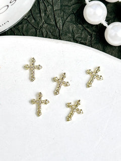 30PCS Multiple Style Shiny Alloy Cross Nail Art Charms 3D Retro Creative Heart Cross Nail Decorations for DIY Y2K Nails Designs