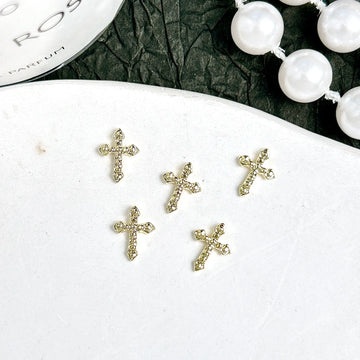 30PCS Multiple Style Shiny Alloy Cross Nail Art Charms 3D Retro Creative Heart Cross Nail Decorations for DIY Y2K Nails Designs