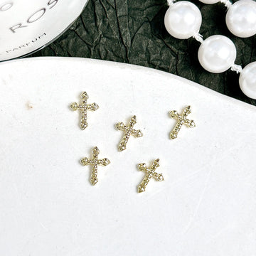 30PCS Multiple Style Shiny Alloy Cross Nail Art Charms 3D Retro Creative Heart Cross Nail Decorations for DIY Y2K Nails Designs