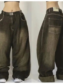 Y2K American New Fashion Tiger Print Jeans larghi Donna High Street Harajuku Wind Trend Casual Joker Pantaloni a gamba larga a vita alta