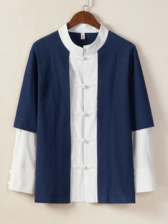 Camicie da uomo tradizionali Camicie da uomo in cotone e lino retrò stile cinese Camicette casual da uomo Kung Fu Tai Chi Tang da meditazione Zen