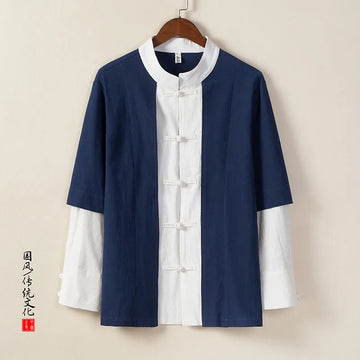 Camicie da uomo tradizionali Camicie da uomo in cotone e lino retrò stile cinese Camicette casual da uomo Kung Fu Tai Chi Tang da meditazione Zen