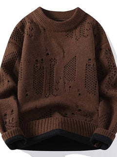 Autumn Winter Fashion Hole Knit Sweater Men O-Neck Solid Color Youthful Vitality Casual Knitted Pullovers Man Streetwear Sweater