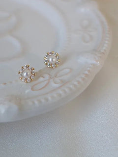 Gioielli in oro 14k di lusso Orecchini in oro reale Zircone Perla Twist Orecchini a bottone di lusso per le donne Brincos Pendientes Bijoux