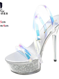 Girls Shoe for Party Club Stripper Heels Women Shoes 2024 Platforms High Heels Sandals Clear Sexy Pole Dance 15cm High Plus Size