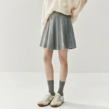 Luxury Women's 100% Cashmere Pleated Short Skirt Spring Autumn Winter Wear Lady's Preppy Style Pleated Skirt Cashmere Knitted C PlatiNum