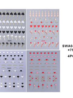 4pcs 3D Gold Heart Line Nail Art Stickers MetallicGlitter French Stripes Love Letter Romantic Valentines Holographic Decoration