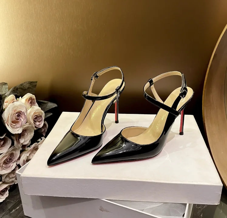 2025New summer and autumn black 12cm lace up high-heeled sandals with sexy slim heels and pointed stylish single shoes