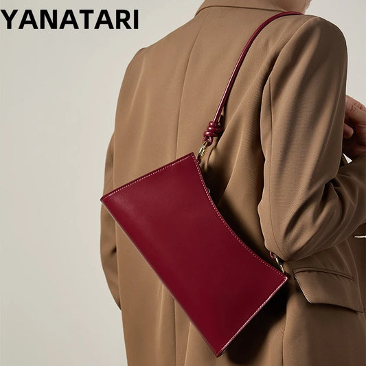 YANATARI underarm cowhide Genuine leather handbags women vintage red shoulder bag female korean luxury bag high quality 2025