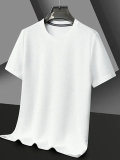 Men's New Summer Waffle round Neck Short Sleeve T-Shirt Comfortable Breathable Short-Sleeved Top for Casual Wear