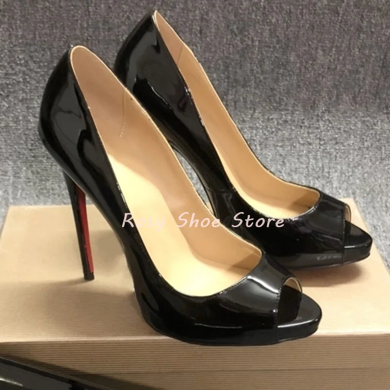 Super Waterproof Platform Patent Leather Women's Pumps Sexy Peep Toe Slip On Stiletto Sandals Model Show Dress Shoes Party Shoes