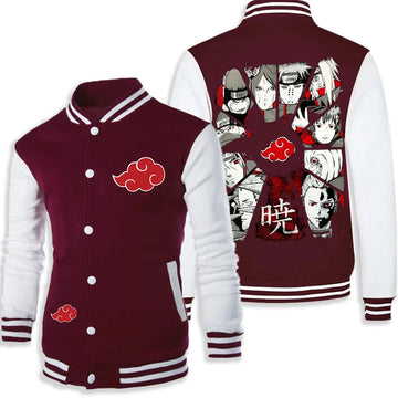 Anime Naruto Akatsuki Varsity Jacket Men Women Red Cloud Print Baseball Jacket Itachi Coat Unisex Streetwear Cosplay Outwear