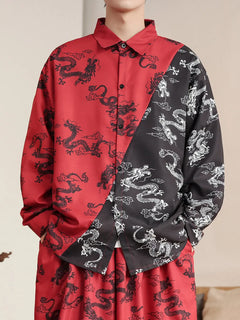 Camicie in Stile Cinese per Uomo, Nuove Camicie Retrò con Drago Rosso, Comode e Casual, Abbigliamento Tradizionale per Kung Fu e Tai Chi