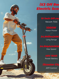 Monopattino Elettrico iX3 1000W 40km/h per Adulti, Pneumatici Fuoristrada da 10 Pollici, Batteria 48V10Ah, Autonomia 30-40km, Monopattini Pieghevoli con APP