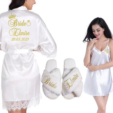 Set regalo bidale personalizzato Donna Abito in raso Sposa Damigella d'onore Matrimonio Camicia da notte Accappatoio