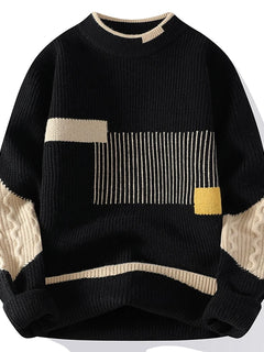 Men's Mock Neck Knitted Sweater Fashion Patchwork Knitting Pullovers Men Autumn Winter Daily Casual Warm Pullover Sweaters Man