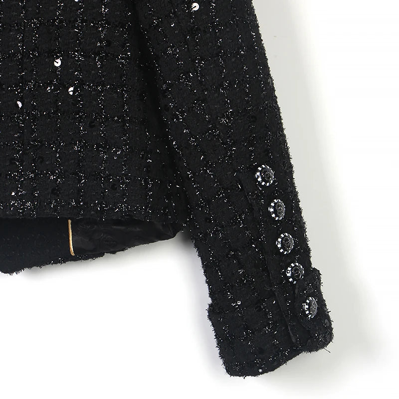 2025 Fashion Elegant Round Neck Single Bretted Light Luxury Celebrity Heavy Industry Sequin High-end Tweed Braided Jacket