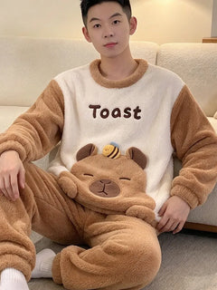 Adult Winter Thicken Sleepwear Pajamas Set Women Coral Fleece Pyjama Cartoon Deer Panda Hooded Homewear Loungewear Pijamas Suit