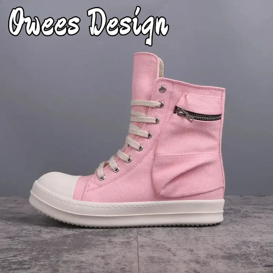 Women Canvas Ankle Boots Round Toe Casual Sneakers Men Thick Sole Mixed Colors High Top Canvas Shoes Hip Pop Botas Big Size