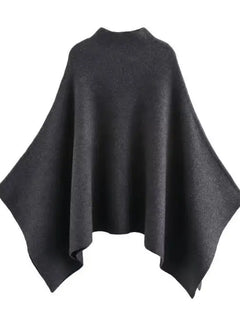 HH Women's New Fashion Versatile Solid Stand Collar Knitted Cape Coat Female Casual High Street Asymmetric 3-Colors Jacket Mujer