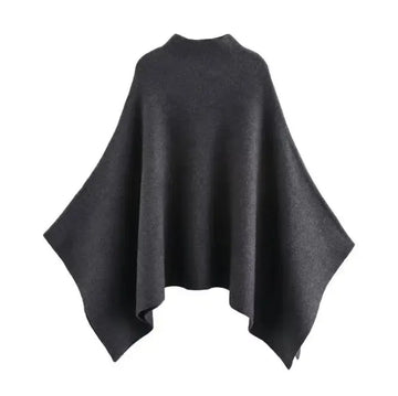 HH Women's New Fashion Versatile Solid Stand Collar Knitted Cape Coat Female Casual High Street Asymmetric 3-Colors Jacket Mujer