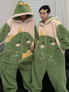 Shark Winter Warm Homewear For Couples Coral Fleece Sleepwear with Hooded Cartoon Cute Onesie Young Boy Girl Pjs Pyjamas Hombre