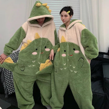 Shark Winter Warm Homewear For Couples Coral Fleece Sleepwear with Hooded Cartoon Cute Onesie Young Boy Girl Pjs Pyjamas Hombre