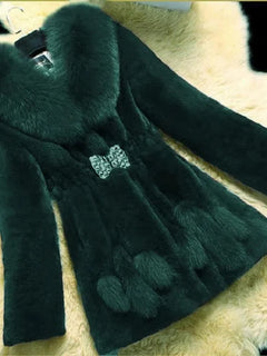 Oversize Women's Winter Plush Coat Female Thick Fur Warm Jackets 2024 New V-neck Faux Fur Collar Clothes Comfort Furry Coats
