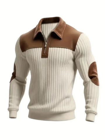 2026 Spring and Autumn European Men's Outdoor Casual Button-up Stand-Up Collar Loose Corduroy Color-Blocked Sports Sweatshirt